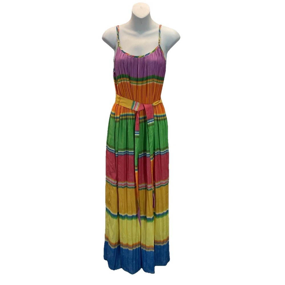 New Current Air Los Angeles Maxi Dress Live Life‎ in Color Pleated Size M Easter